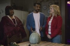 Danielle Pinnock, Utkarsh Ambudkar, and Rose McIver in 'Ghosts' Season 5 Halloween episode