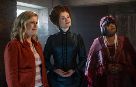 Rose McIver, Rebecca Wisocky, and Danielle Pinnock in 'Ghosts' Season 5 Halloween episode
