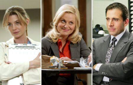 Ellen Pompeo as Meredith Grey in 'Grey's Anatomy,' Amy Poehler as Leslie Knope in 'Parks and Recreation,' Steve Carell as Michael Scott in 'The Office'