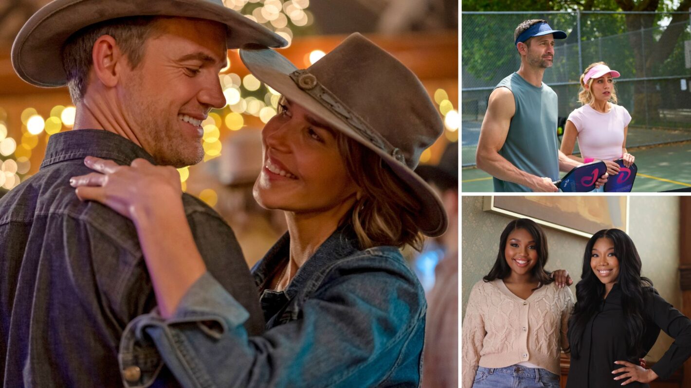 Tyler Hilton and Arielle Kebbel in 'Thank God: Christmas at Keller Ranch'; James Lafferty and Zibby Allen in 'A Pickleball Christmas'; Brandy and Sy'rai Smith in 'Christmas Everyday'