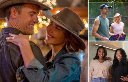 Tyler Hilton and Arielle Kebbel in 'Thank God: Christmas at Keller Ranch'; James Lafferty and Zibby Allen in 'A Pickleball Christmas'; Brandy and Sy'rai Smith in 'Christmas Everyday'