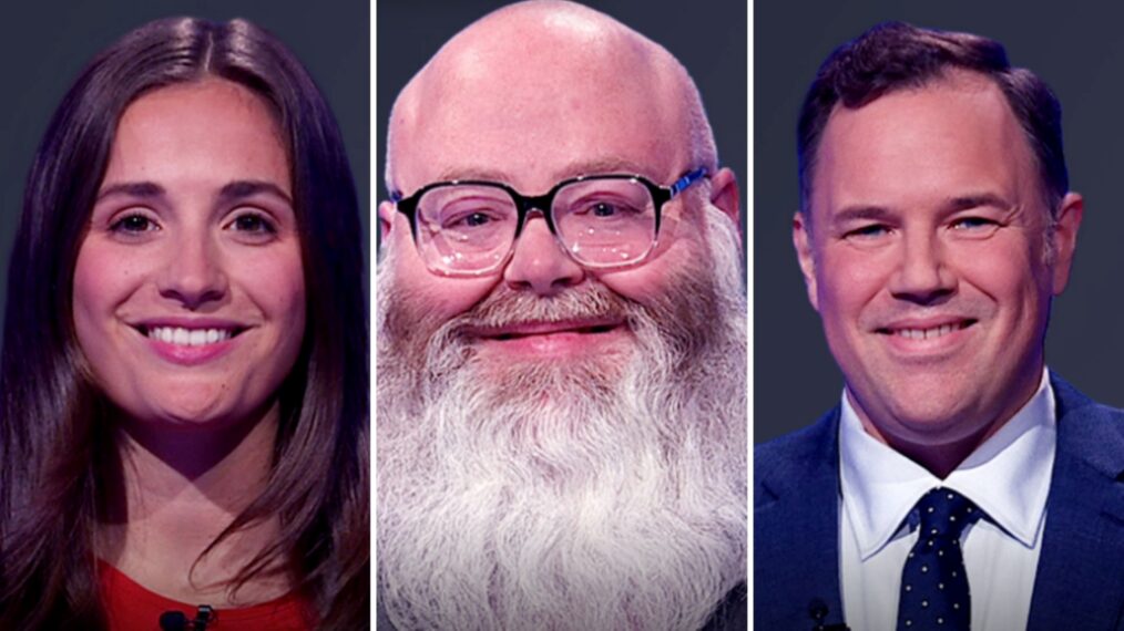 (from left) 'Jeopardy!' players Elyse Erdman, Dargan Ware, and Tom Devlin, on October 21, 2025