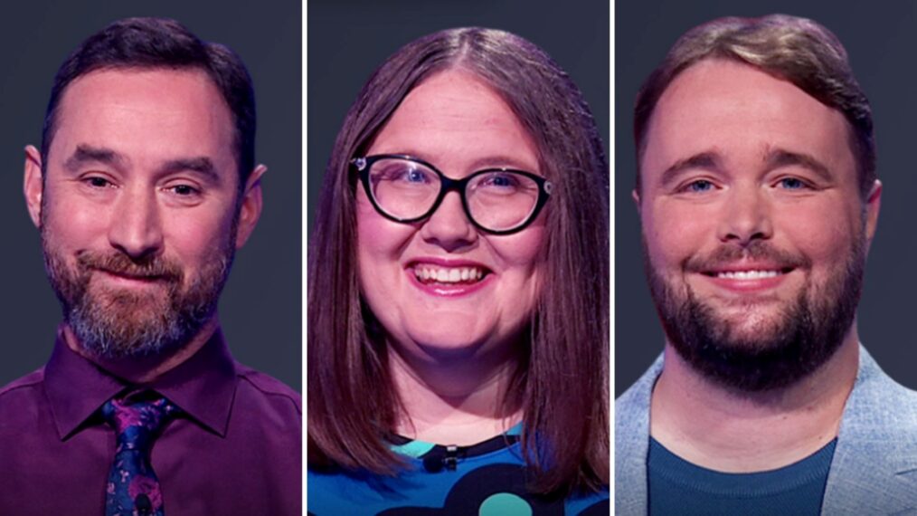 (from left) 'Jeopardy!' players Alan Rosenberg, Lisa Mueller, and TJ Fisher, on October 2, 2025