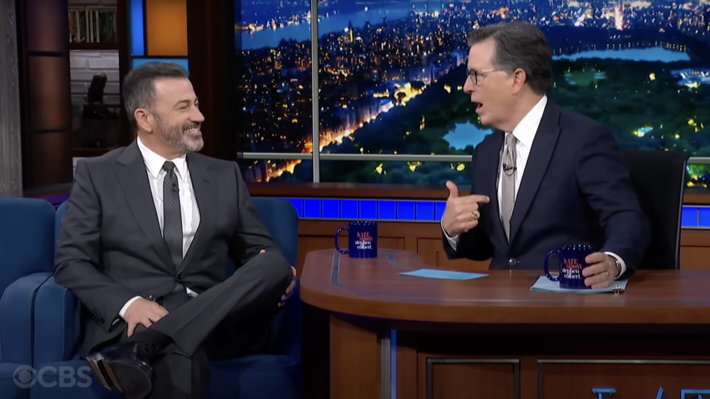 Jimmy Kimmel & Stephen Colbert Taunt Trump as They Appear on Each Other’s Show