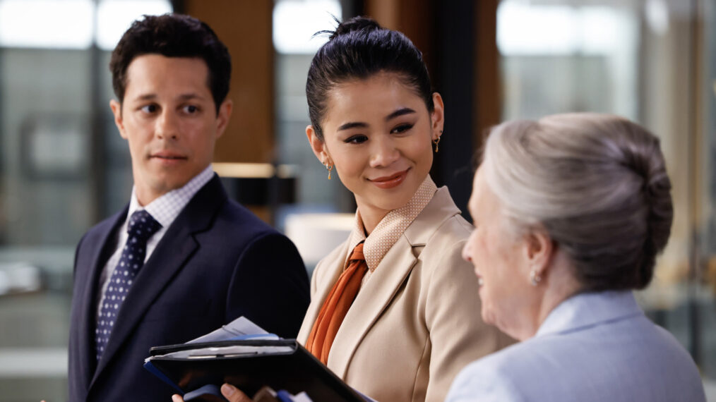 David Del Rio, Leah Lewis, and Kathy Bates in 'Matlock' Season 2 Episode 1, 'The Before Times'
