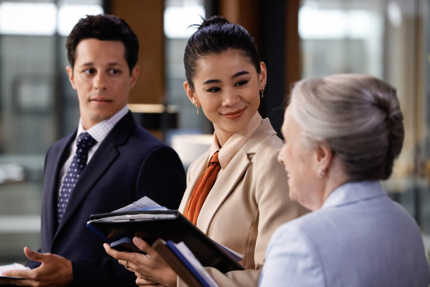 David Del Rio, Leah Lewis, and Kathy Bates in 'Matlock' Season 2 Episode 1, 'The Before Times'