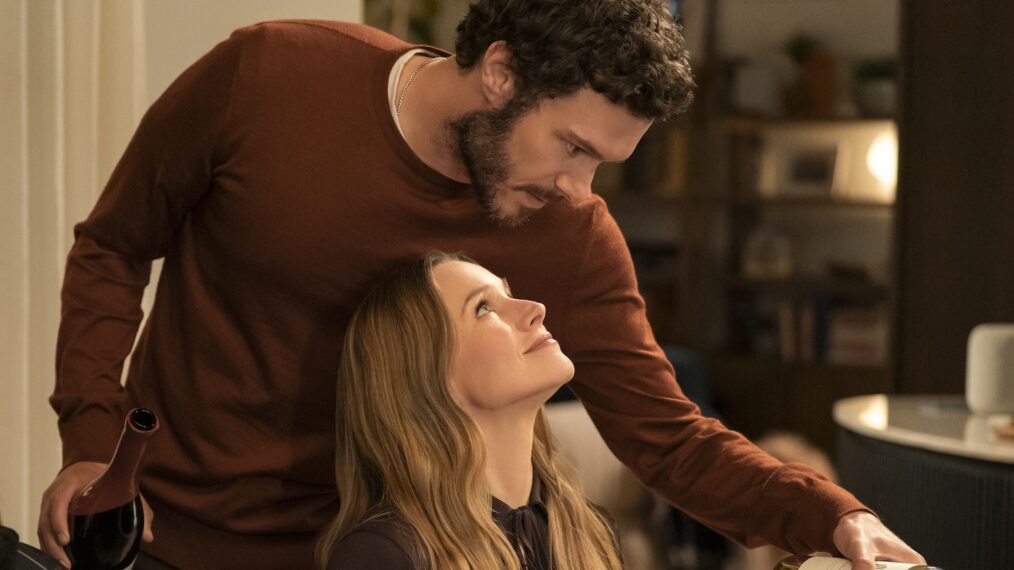 Miles Fowler as Lenny, Adam Brody as Noah, Kristen Bell as Joanne in 'Nobody Wants This' Season 2