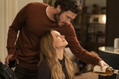 Miles Fowler as Lenny, Adam Brody as Noah, Kristen Bell as Joanne in 'Nobody Wants This' Season 2