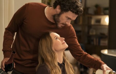 Miles Fowler as Lenny, Adam Brody as Noah, Kristen Bell as Joanne in 'Nobody Wants This' Season 2