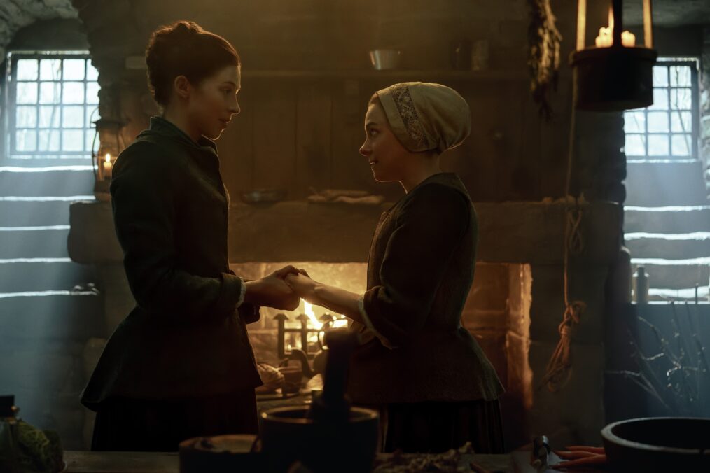 Hermione Corfield and Sara Vickers in 'Outlander: Blood of My Blood' Season 1 finale