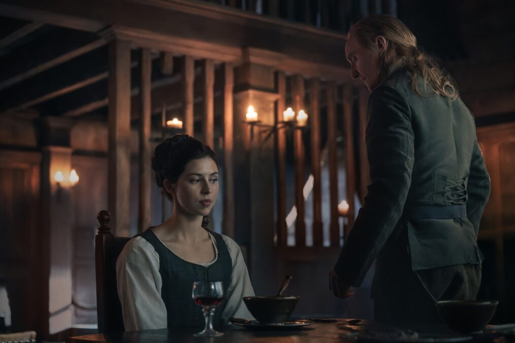 Hermione Corfield and Tony Curran in 'Outlander: Blood of My Blood' Season 1 finale