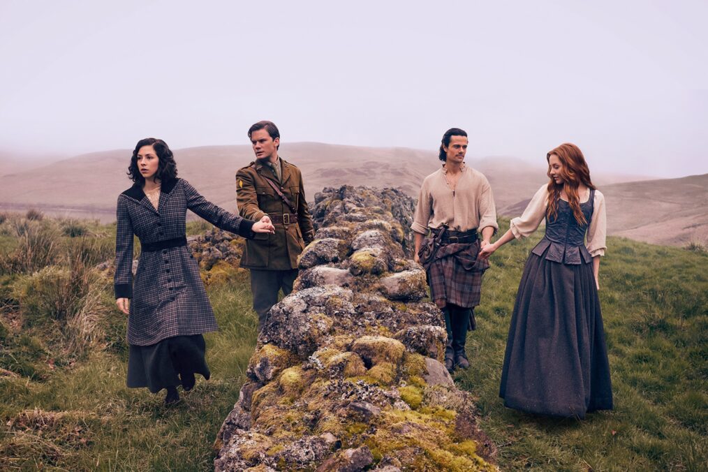 Hermione Corfield, Jeremy Irvine, Harriet Slater, and Jamie Roy in 'Outlander: Blood of My Blood'
