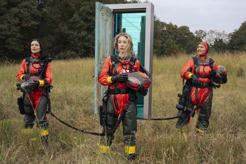 Sol Rodriguez, Jennifer Holland, and Anissa Matlock in 'Peacemaker' Season 2