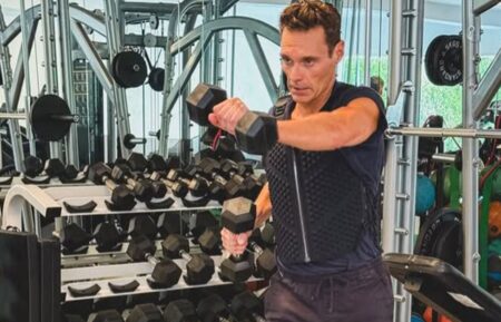 Ryan Seacrest working out with his dog, Georgia