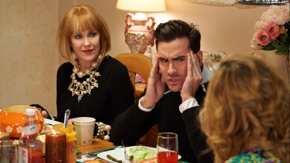 Catherine O'Hara as Moira Rose and Dan Levy as David Rose in 'Schitt's Creek'