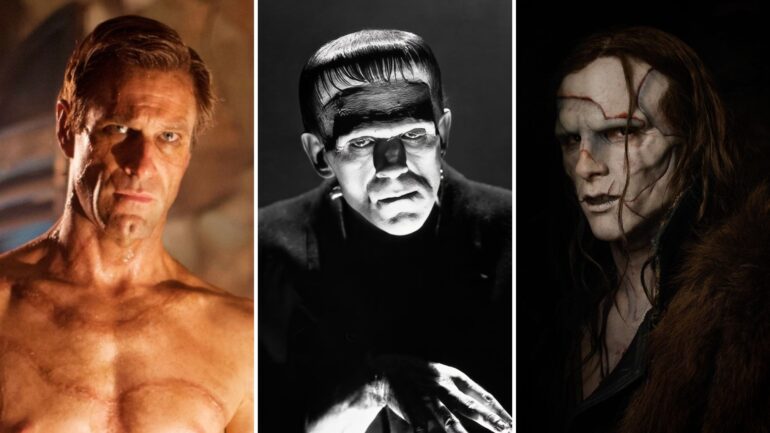 Aaron Eckhart in 'I, Frankenstein'; Boris Karloff in 'Frankenstein,'; Jacob Elordi in 'Frankenstein'