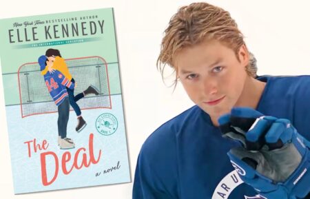 Elle Kennedy's 'The Deal' book cover next to Stephen Kalyn as Dean in 'Off Campus'