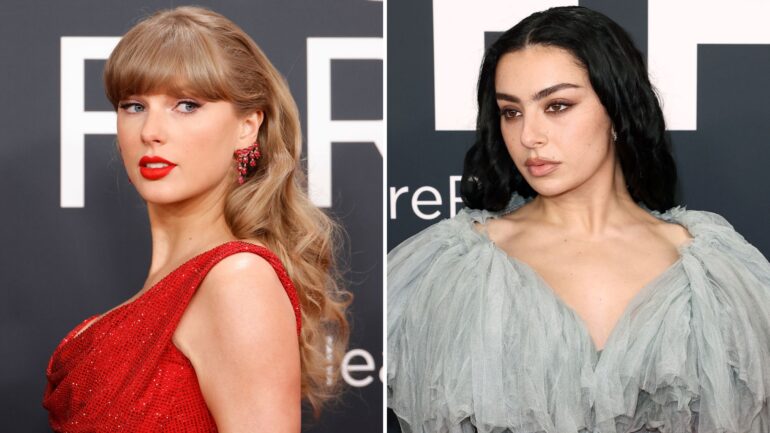 Taylor Swift attends the 67th GRAMMY Awards on February 02, 2025 in Los Angeles, California / Charli XCX attends the 67th Annual GRAMMY Awards on February 02, 2025 in Los Angeles, California.