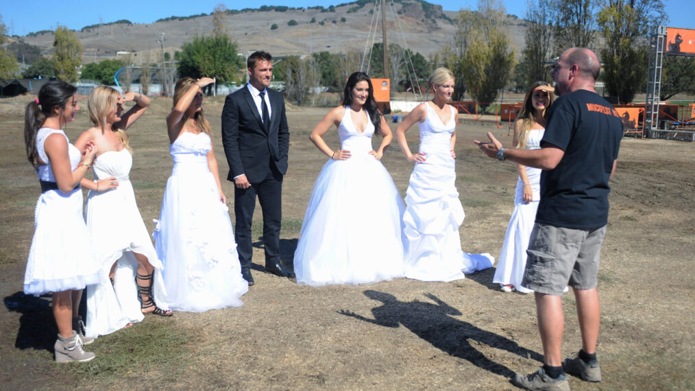 THE BACHELOR, (from left): Jillian Anderson, Carly Waddell, Becca Tilley, Chris Soules, Nikki Delventhal, Whitney Bischoff, Britt Nilsson