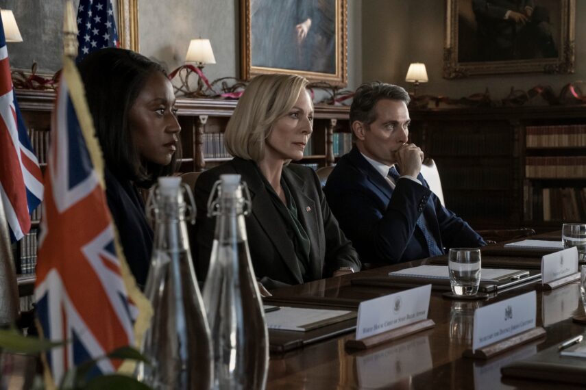 Nana Mensah as Billie Appiah, Allison Janney as Grace Penn, Rufus Sewell as Hal Wyler in 'The Diplomat' Season 3 Episode 8