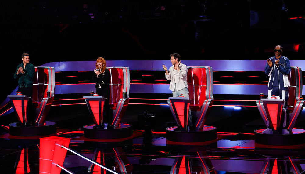 THE VOICE -- The Battles Premiere Episode 2807 -- Pictured: (l-r) Michael Bublé, Reba McEntire, Niall Horan, Snoop Dogg