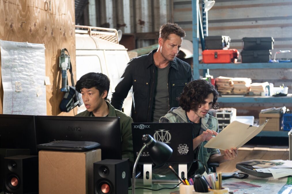 Jay Lee as Eddie, Justin Hartley as Colter Shaw and Connor Paolo as Gunther — 'Tracker' Season 3 Episode 6