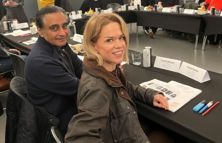 Sanjeev Bhaskar and Sinéad Keenan at the 'Unforgotten' Season 7 readthrough