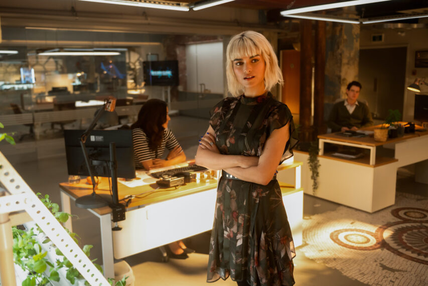 Inga Schlingmann as Dr. Sasha Lubbock, Eve Harlow as Dr. Ingrid Derian, and Peter Mark Kendall as Dr. Stephens Croft — 'Watson' Season 2 Episode 3