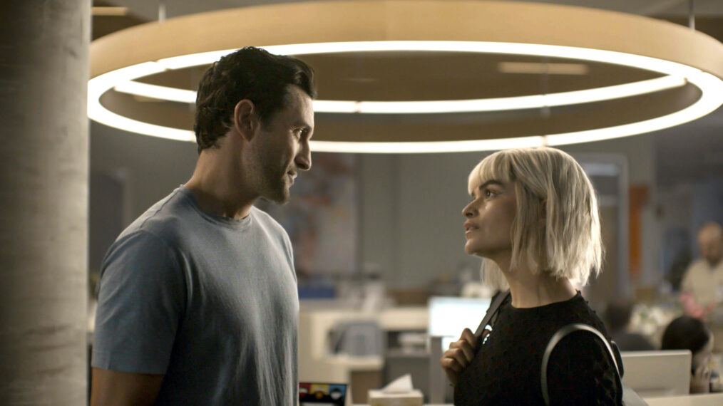 Noah Mills as Beck and Eve Harlow as Dr. Ingrid Derian — 'Watson' Season 2 Episode 3 'Expletive Deleted'