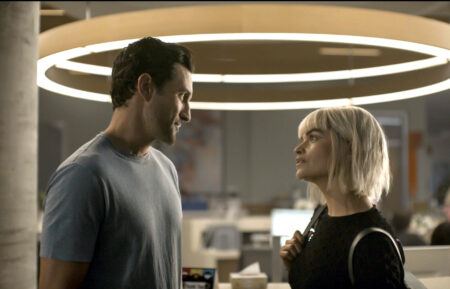 Noah Mills as Beck and Eve Harlow as Dr. Ingrid Derian — 'Watson' Season 2 Episode 3 