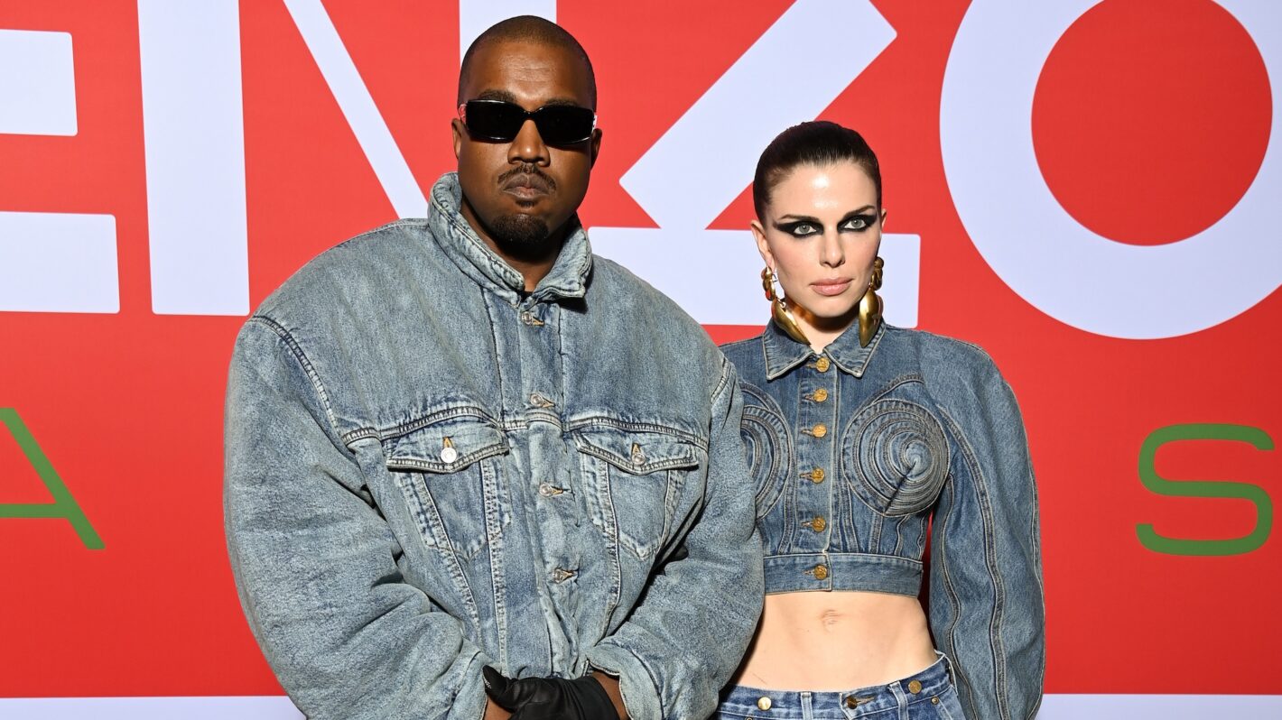 Ye and Julia Fox attend the Kenzo Fall/Winter 2022/2023 show as part of Paris Fashion Week on January 23, 2022 in Paris, France