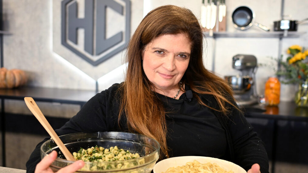 Alex Guarnaschelli gives a culinary demonstration during the Food Network New York City Wine & Food Festival