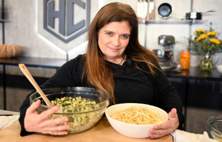 Alex Guarnaschelli gives a culinary demonstration during the Food Network New York City Wine & Food Festival