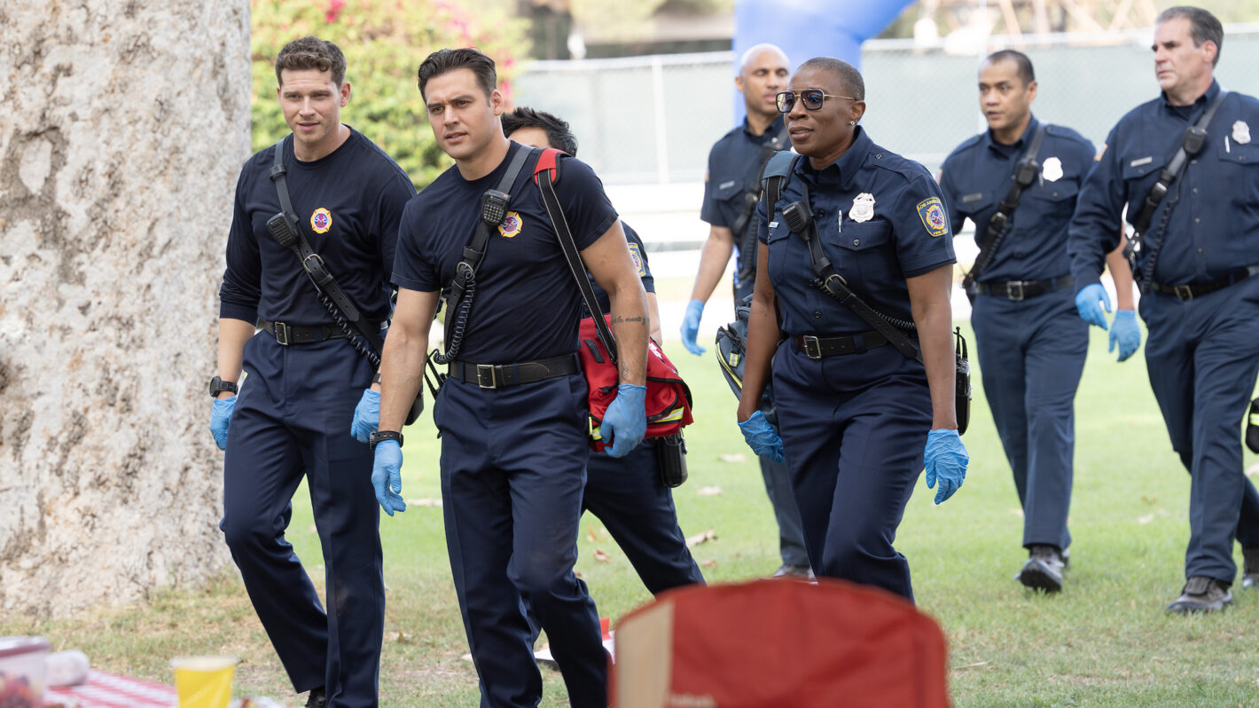 Oliver Stark as Buck, Ryan Guzman as Eddie, and Aisha Hinds as Hen — '9-1-1' Season 9 Episode 6 