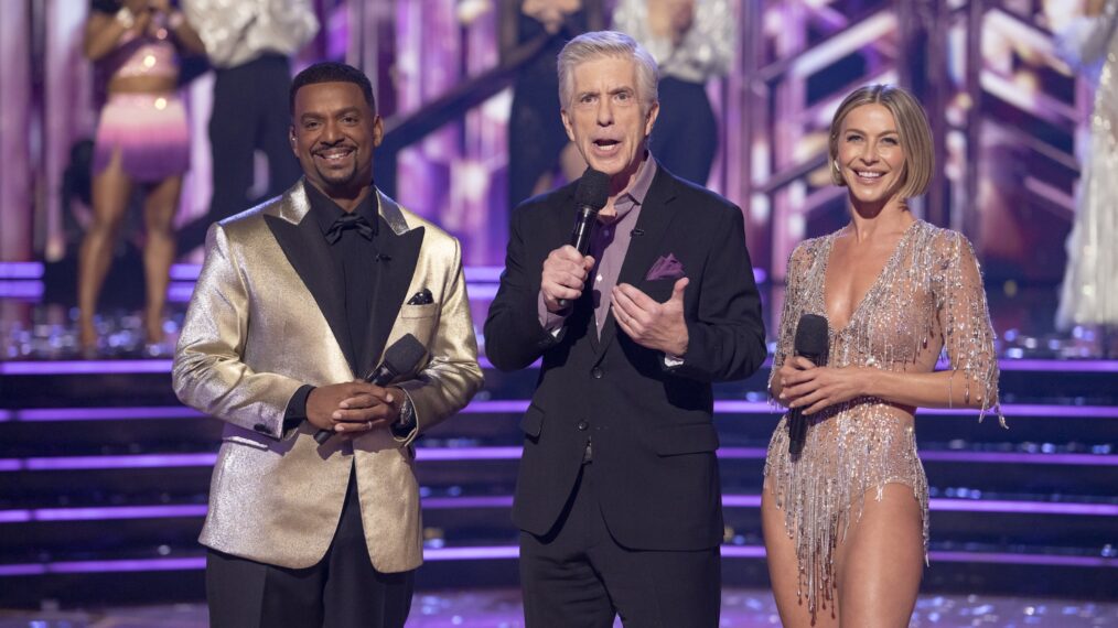 Alfonso Ribeiro, Tom Bergeron, and Julianne Hough on Season 34, Episode 9, of ABC's 'Dancing With the Stars,' November 11, 2025.