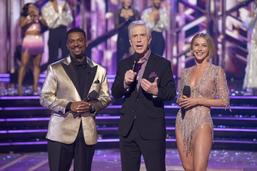 Alfonso Ribeiro, Tom Bergeron, and Julianne Hough on Season 34, Episode 9, of ABC's 'Dancing With the Stars,' November 11, 2025.