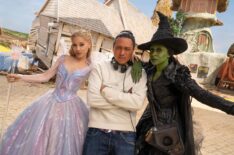 Ariana Grande, director Jon M. Chu, Cynthia Erivo, on set of 'Wicked: For Good