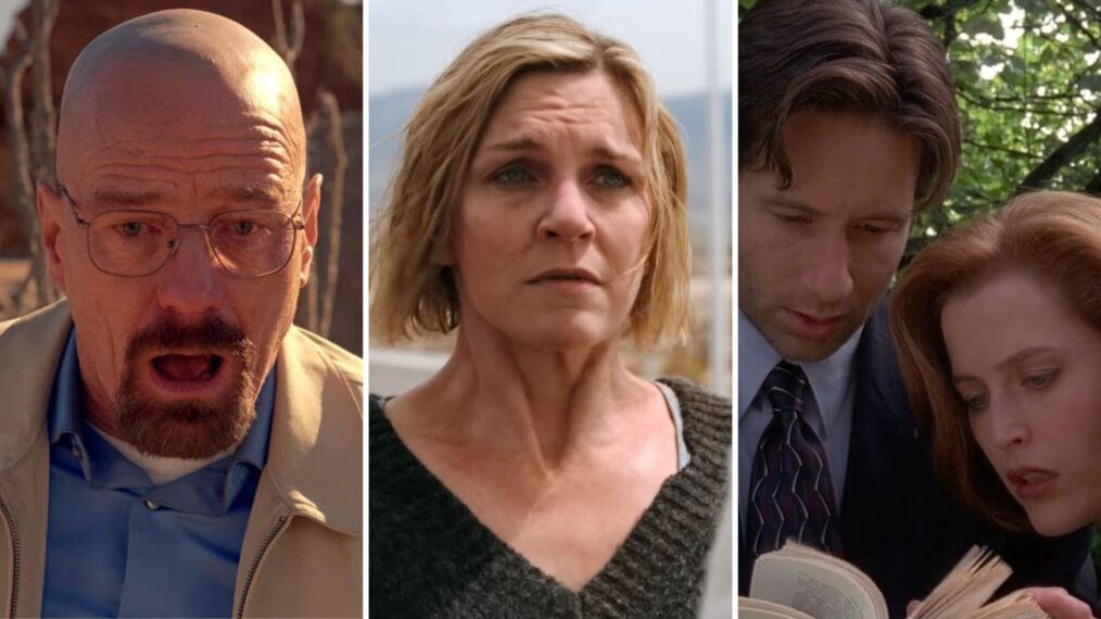 Bryan Cranston in “Breaking Bad,” Rhea Seehorn in “Pluribus,” David Duchovny and Gillian Anderson in “The X Files'