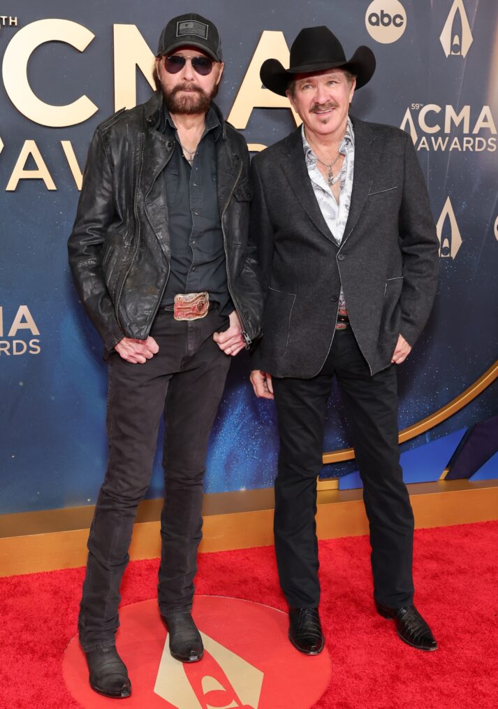 NASHVILLE, TENNESSEE - NOVEMBER 19: EDITORIAL USE ONLY (L-R) Ronnie Dunn and Kix Brooks attend the 59th Annual CMA Awards at Music City Center on November 19, 2025 in Nashville, Tennessee. (Photo by Emma McIntyre/Getty Images)
