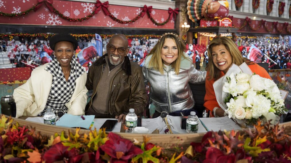 Cynthia Erivo, Al Roker, Savannah Guthrie, and Hoda Kotb at the Macy's Thanksgiving Day Parade, November 28, 2025, NBC.