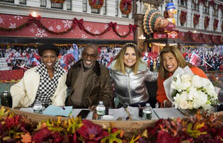 Cynthia Erivo, Al Roker, Savannah Guthrie, and Hoda Kotb at the Macy's Thanksgiving Day Parade, November 28, 2025, NBC.