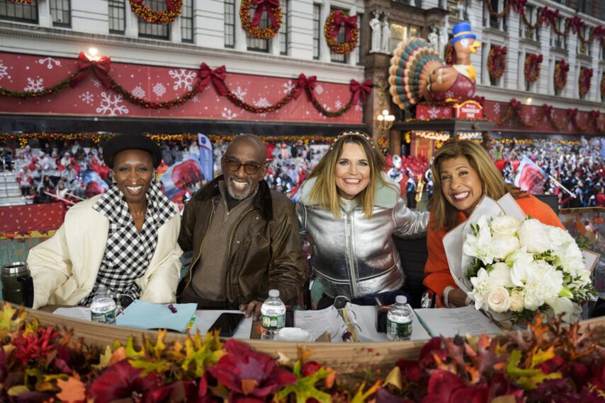 Cynthia Erivo, Al Roker, Savannah Guthrie, and Hoda Kotb at the Macy's Thanksgiving Day Parade, November 28, 2025, NBC.