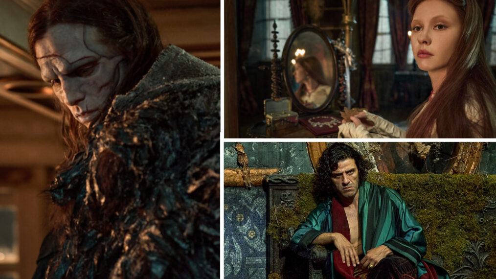 FRANKENSTEIN. Jacob Elordi, Oscar Isaac, and Mia Goth in Frankenstein. Cr. Ken Woroner/Netflix © 2025.