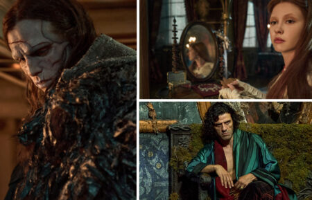 FRANKENSTEIN. Jacob Elordi, Oscar Isaac, and Mia Goth in Frankenstein. Cr. Ken Woroner/Netflix © 2025.