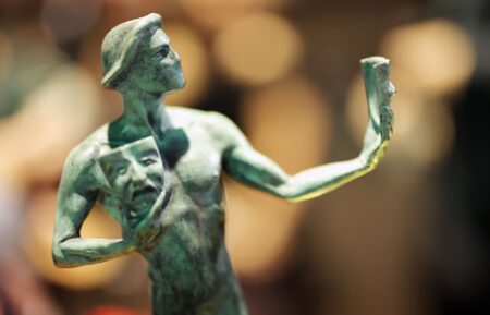 LOS ANGELES, CALIFORNIA - FEBRUARY 20: The Actor statue is seen during the 31st Annual Screen Actors Guild Awards Media Preview and Menu Reveal at Shrine Auditorium and Expo Hall on February 20, 2025 in Los Angeles, California. (Photo by Kevin Winter/Getty Images)