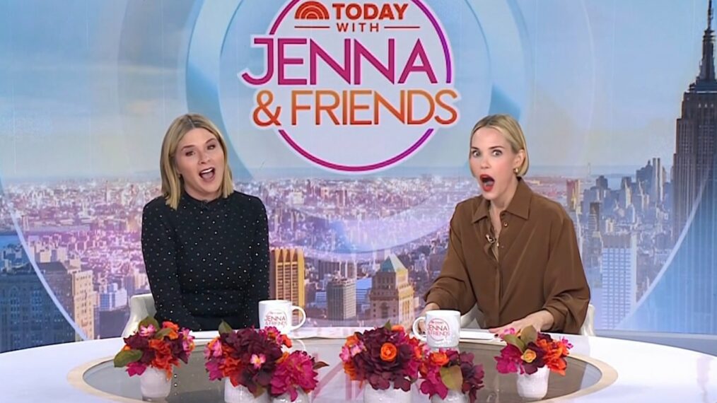 Jenna Bush Hager and Leslie Bibb on the November 14, 2025, episode of NBC's Today With Jenna & Friends.'
