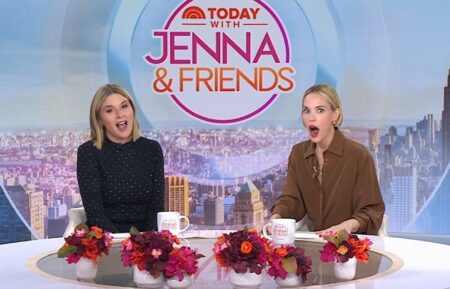 Jenna Bush Hager and Leslie Bibb on the November 14, 2025, episode of NBC's Today With Jenna & Friends.'