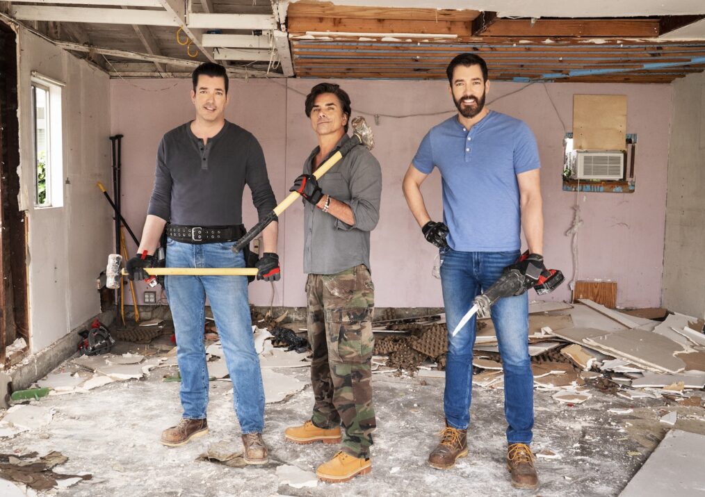 Jonathan Scott, John Stamos, and Drew Scott on the December 28, 2025, episode of HGTV's 'Celebrity IOU.'