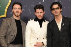 Kevin Jonas, Nick Jonas, and Joe Jonas attend Disney+'s 'A Very Jonas Christmas Movie' New York premiere at New York City Center on November 10, 2025 in New York City.