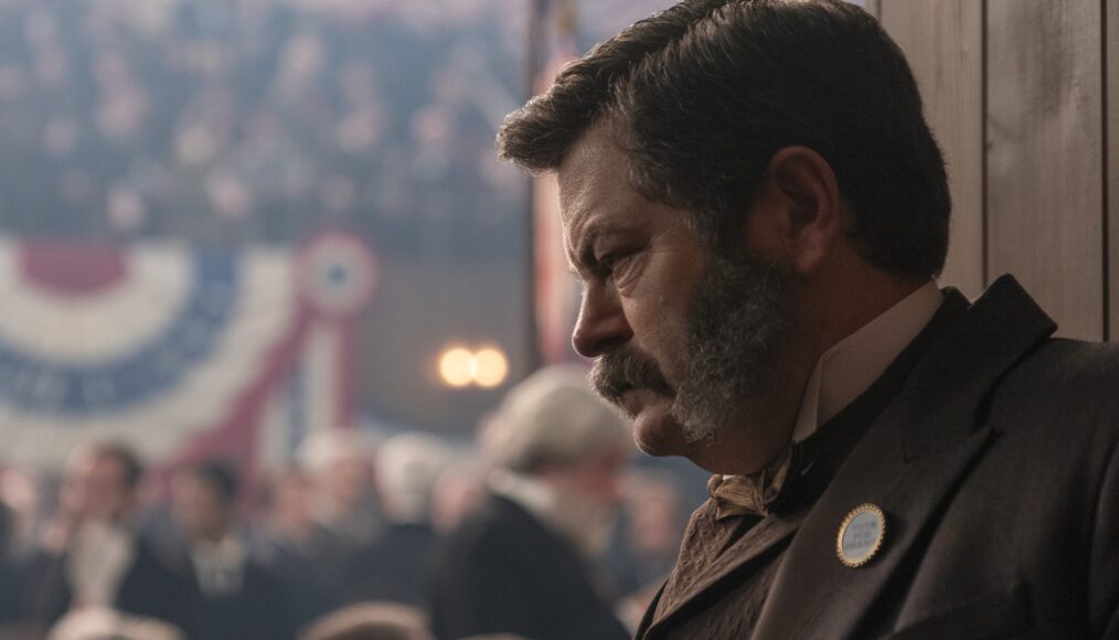 Death By Lightning. Nick Offerman as Chester A. Arthur in episode 102 of Death By Lightning. Cr. Larry Horricks/Netflix © 2024
